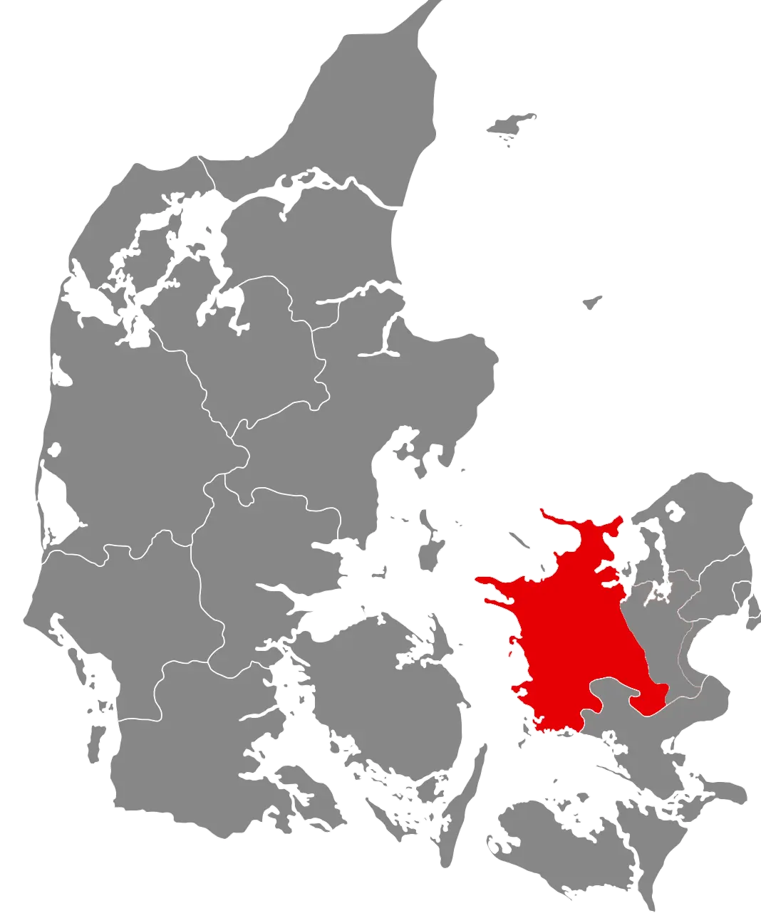 Oversigtskort over Danmark med Vestsjælland markeret – Hersing’s Anlæg udfører anlægsarbejde, belægning og hegnsopsætning i hele Vestsjælland